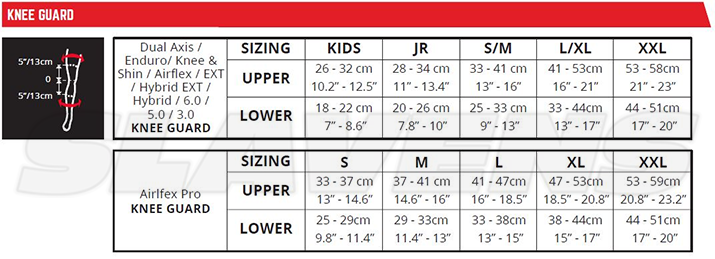 LEATT Airflex Knee Guards Size Chart