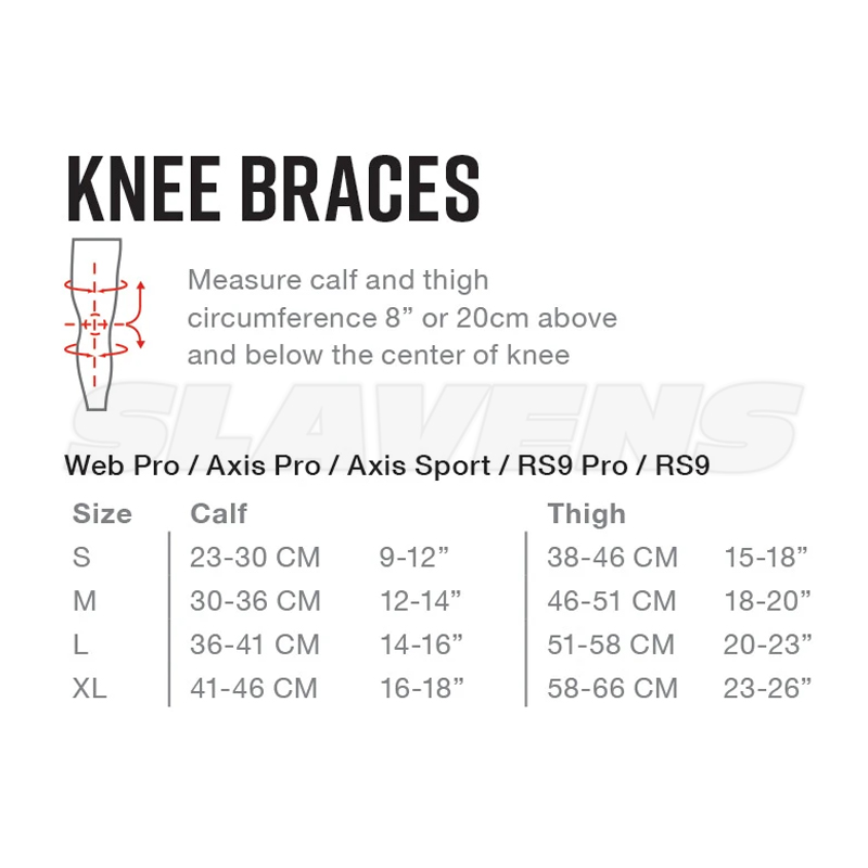 EVS knee brace size chart