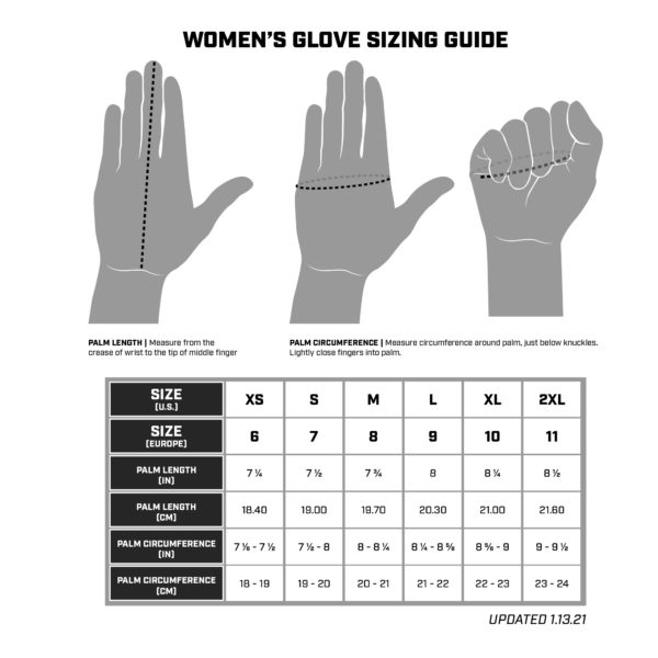 Klim Women's Gloves Size Chart