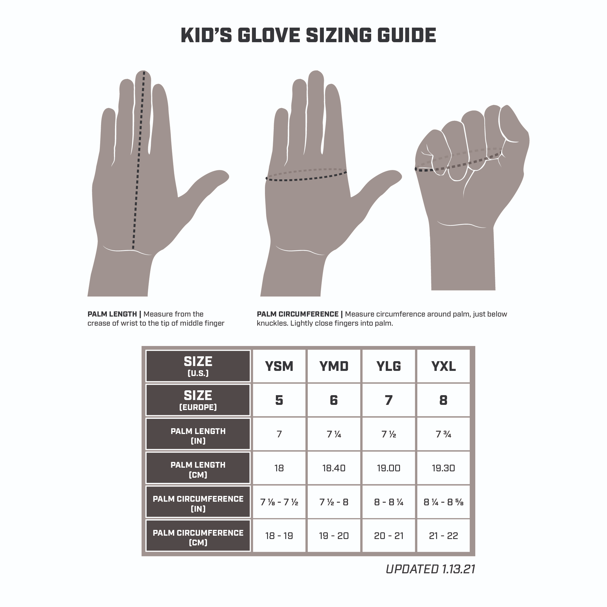 Klim Youth Gloves Sizing Guide