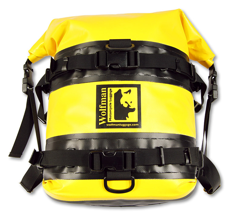 Wolfman Expedition Dry Saddlebags Burly vinyl fabric, a rolltop closure